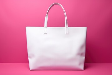 pristine white tote bag stands out against a vibrant pink background, creating a striking pop of contrast