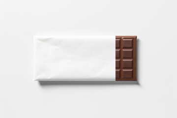 Unwrapped chocolate bar on a white background, opened wrap mockup