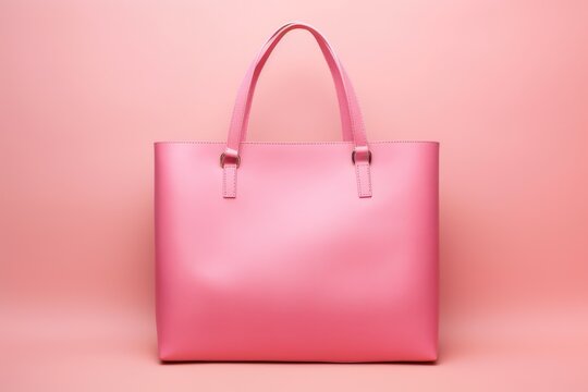 pink tote bag with a smooth finish and sturdy straps, centrally positioned against a matching pink backdrop for a seamless look