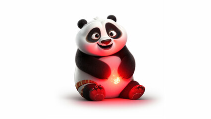 panda with a red light on his stomach, pixar, white background Generative AI