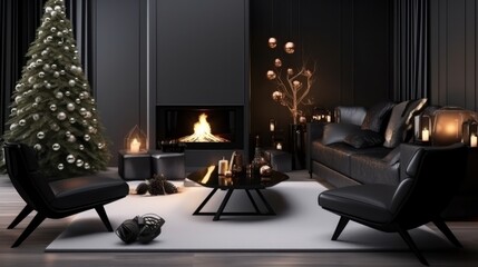 Modern living room with christmas decoration