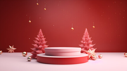 3d render of product stand, red palette 