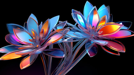 Fototapeta premium Iridescent crystal flowers,Generative AI