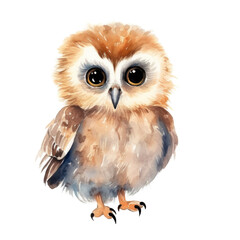 Naklejka premium Cute watercolor owl, png