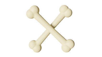 Crossed white bones in cartoon style isolated on transparent and white background. Anatomy concept. 3D render