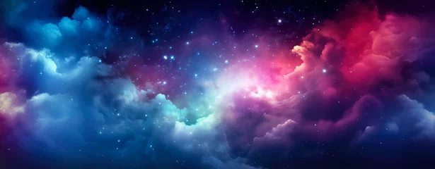 Fototapeten Abstract colorful night sky banner - vibrant colored clouds, some stars glowing. Generative AI © Lubo Ivanko