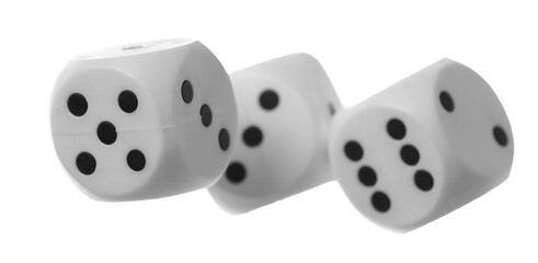 Dice fly pile, multiple dices isolated on white, clipping path
