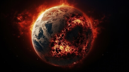 Burning Earth - global catastrophe concept - obrazy, fototapety, plakaty