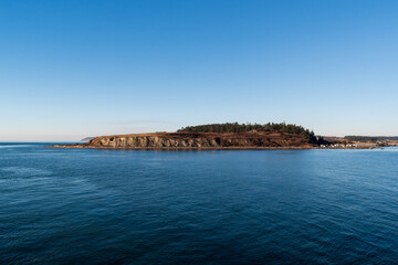 Beautiful evening view of Fort Ebey, Whidbey Island from Washington State Ferry