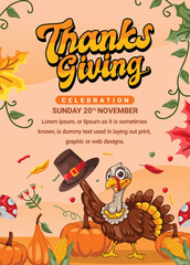 Thanksgiving event poster with hand drawn illustrations