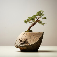 Japanese minimalism: bonsai in an old knot