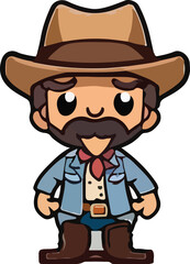 Cute vector illustration of an old cowboy with big brown hat on a white background