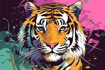 anime style tiger, colorful tiger, anime tiger character - obrazy, fototapety, plakaty