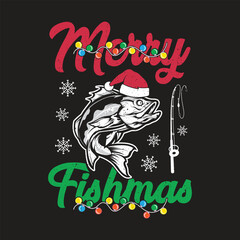 Merry Fishmas. Christmas T-shirt design, Posters, Greeting Cards, Textiles, and Sticker Vector Illustration.