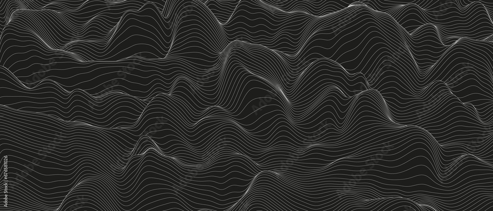 Aufkleber monochrome sound line waves abstract background . distorted line shapes on a black background.