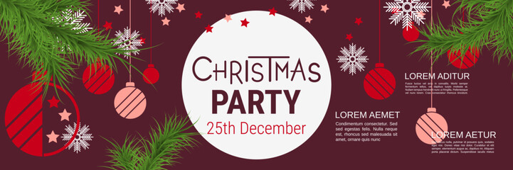 Merry Christmas and Happy New Year minimalistic style vector banner template. Flat design illustration with winter style elements