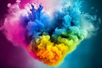 Vibrant! Heart-shaped! Smoke! Rainbow! Love! LGBTQ+! Inclusive! Valentine's! Joyous! Celebratory! Colorful! Symbolic. Generative AI
