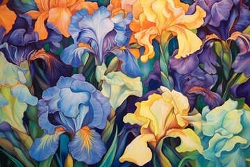 Background of irises. Generative AI