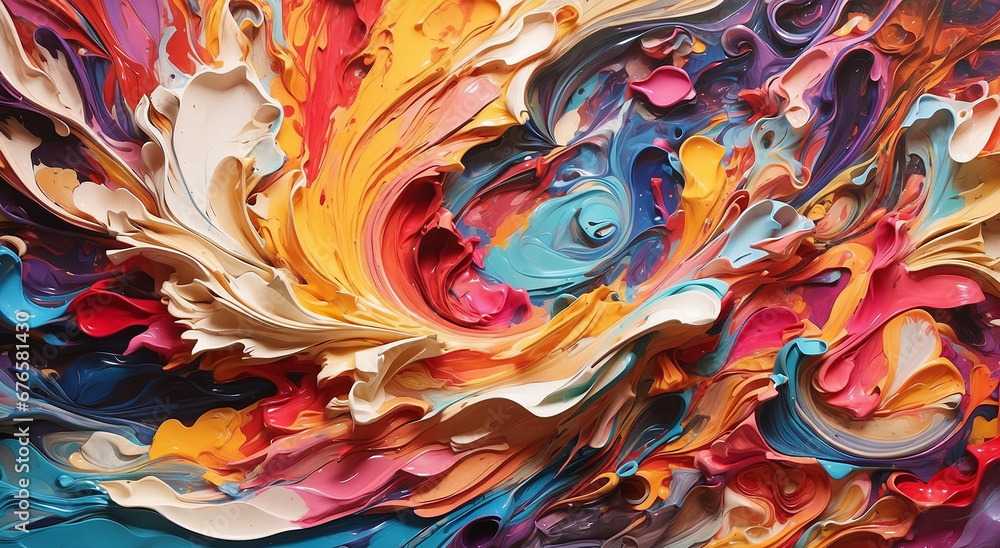 Poster a vibrant explosion of colors, swirling and blending in an abstract masterpiece - ai generative