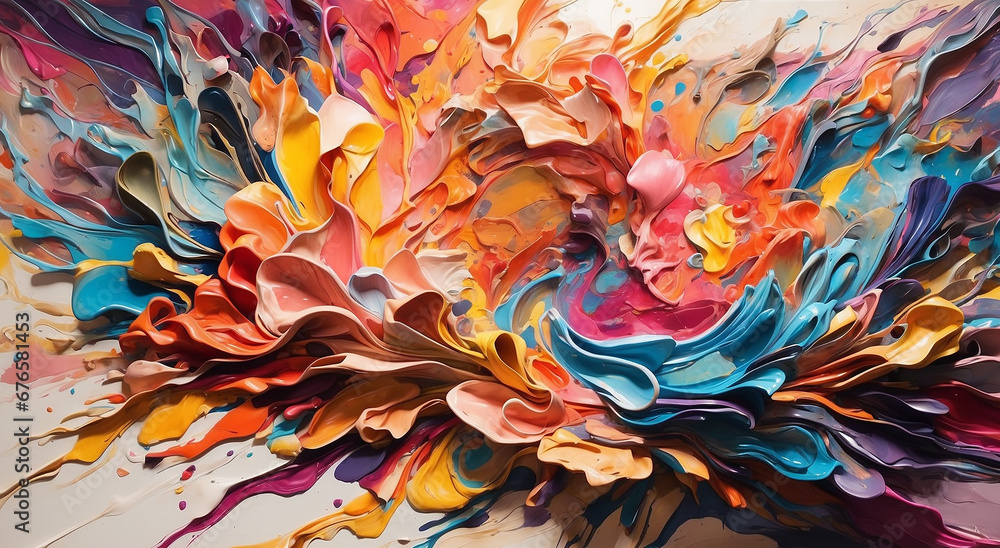 Poster a vibrant explosion of colors, swirling and blending in an abstract masterpiece - ai generative