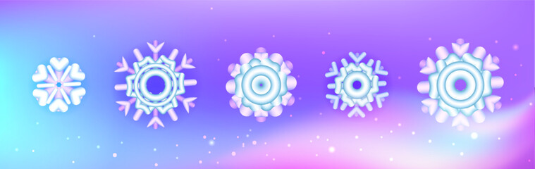 3d set snowflakes. Realistic 3d symbol design. Vector illustration. Realistic snow collection