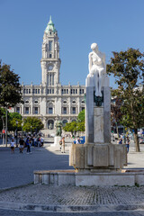 Porto city hall in Aliados avenue, Portugal. - obrazy, fototapety, plakaty