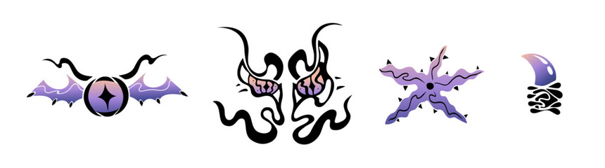 All-seeing eye. Claw and 
dragon mustache. Dragon eyes silhouette black isolated on white. Funny sticker gradient. Hand drawn mythology fantasy. New year web icon. Decoration element. 