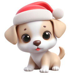 Fototapeta premium 3D cute puppy with christmas hat, png