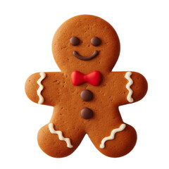 3d cute gingerbread man isolated on white, png 