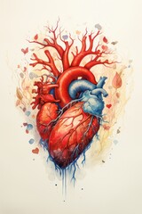 heart anatomical watercolor vintage illustration - obrazy, fototapety, plakaty