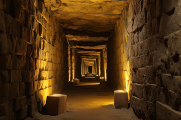 A tunnel with stone blocks in the concrete, in the style of meticulous military scenes