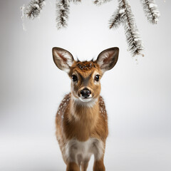 isolated on white background, Closeup portrait of a cute little beautiful reindeer, Rudolph the Christmas Reindeer