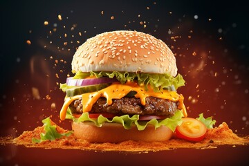 delicious hamburger background, generative ai