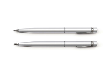 minimalist matte silver ballpoint pen in two positions isolated on white background