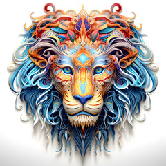 lion head design, Illustration of Colorful Lion head mandala arts isolated on white background, art style.