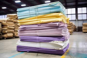 Stack of folders on table in warehouse.