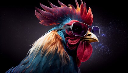 Rooster Wearing Sunglasses with Space for Copy