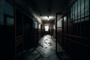 Dark confinement place for prisoners. Generative AI - obrazy, fototapety, plakaty