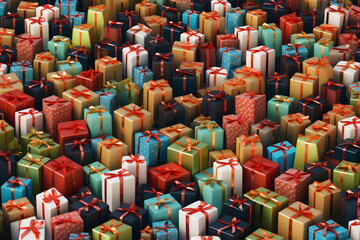 Many gift boxes background, christmas festive pattern