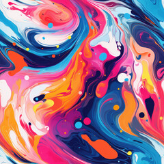 Vibrantly painted acrylic brushstrokes create a colorful, abstract swirl design