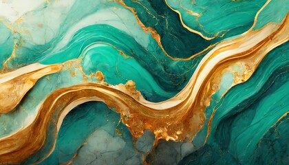 Abstract marble texture with a dynamic mix of turquoise and gold, resembling the natural swirls of agate,  wallpaper, background