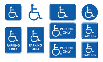 Wheelchair icon set, Handicapped or accessibility parking only signs for apps, web and print