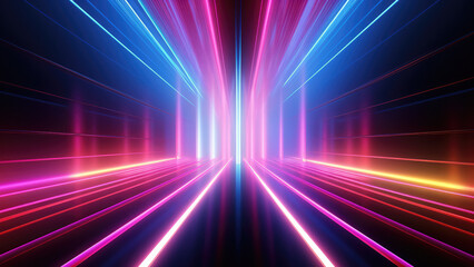 Fototapeta na wymiar Interstellar Warp: Neon Lights Speed Through the Galaxy