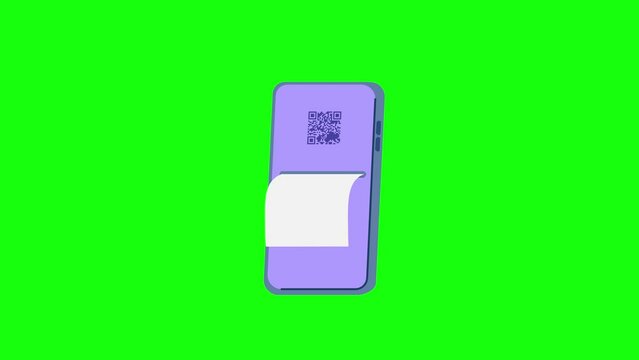 Animated payment technology on smartphone with QR Code. Printed bill animation concept.