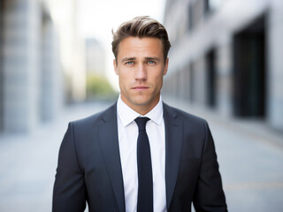 Fototapeta premium Portrait shot of lawyer in a city location