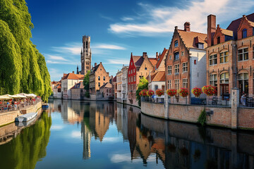 Fototapeta na wymiar Photo of European-style cityscape by the river