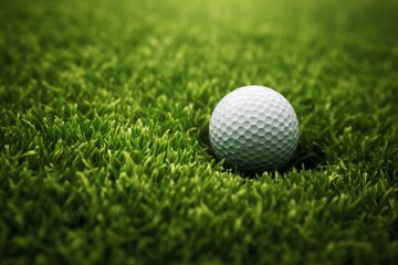 A banner showcasing a golf ball sitting on a lush green turf. Generative AI