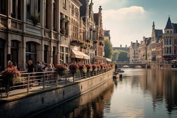 Photo of European-style cityscape by the river