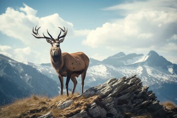Wild deer on a mountain embodying the spirit of the untamed outdoors and hunting. Generative AI