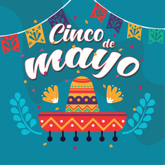 Colored cinco de mayo poster with a traditional hat Vector